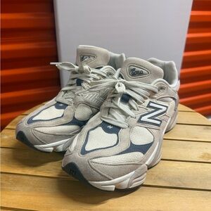 New Balance 9060 Cream and Navy Sneakers